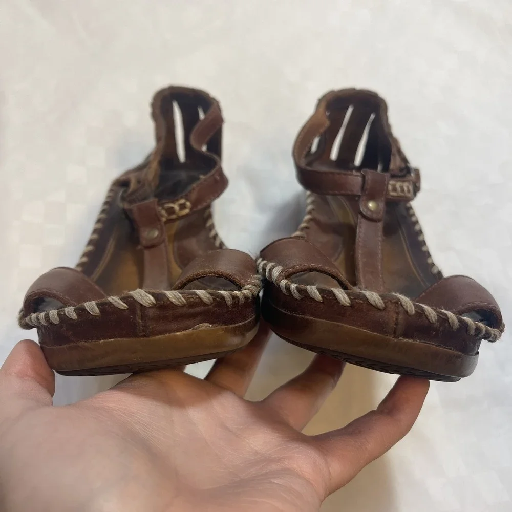 Ariat Shalimar Boho Brown Leather T-Strap Wedge Sandals Womens‎ 7.5 UK 5 EU 38.5